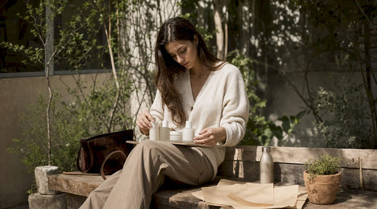 Woman sorting cruelty-free skincare products
