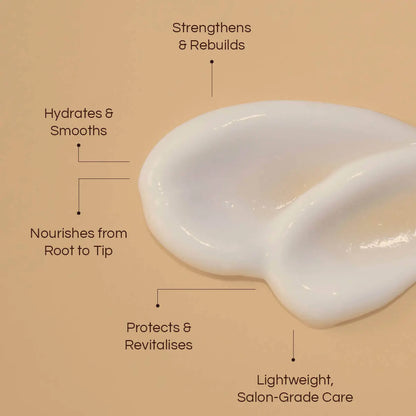 BOOST Conditioner swatch on a beige background with text highlighting its benefits.
