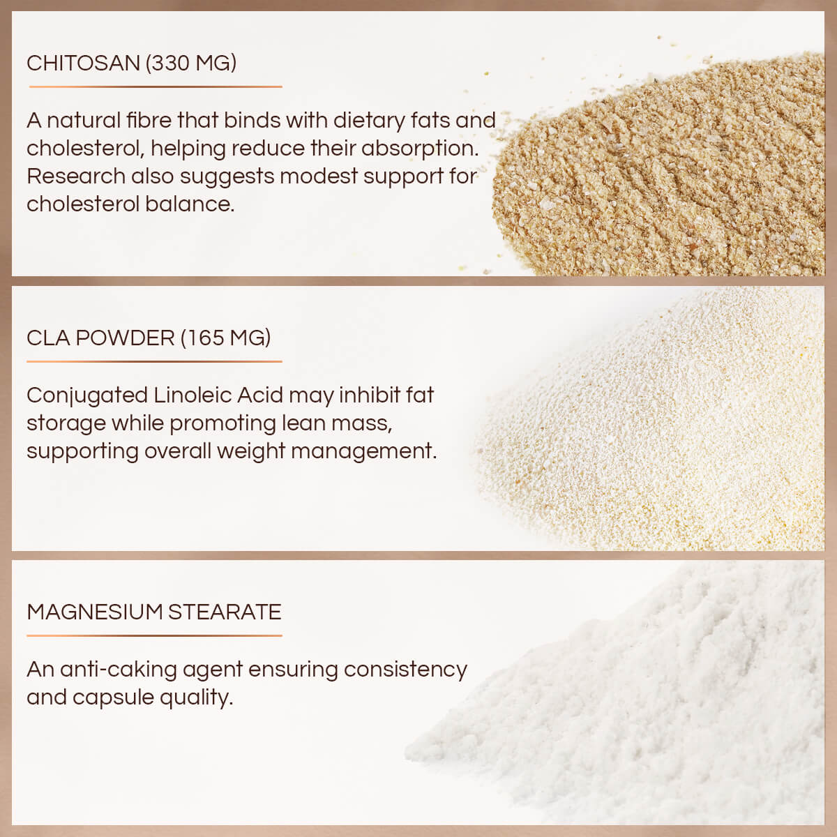 CHEAT Ingredients with their respective amounts and functions displayed on a beige background