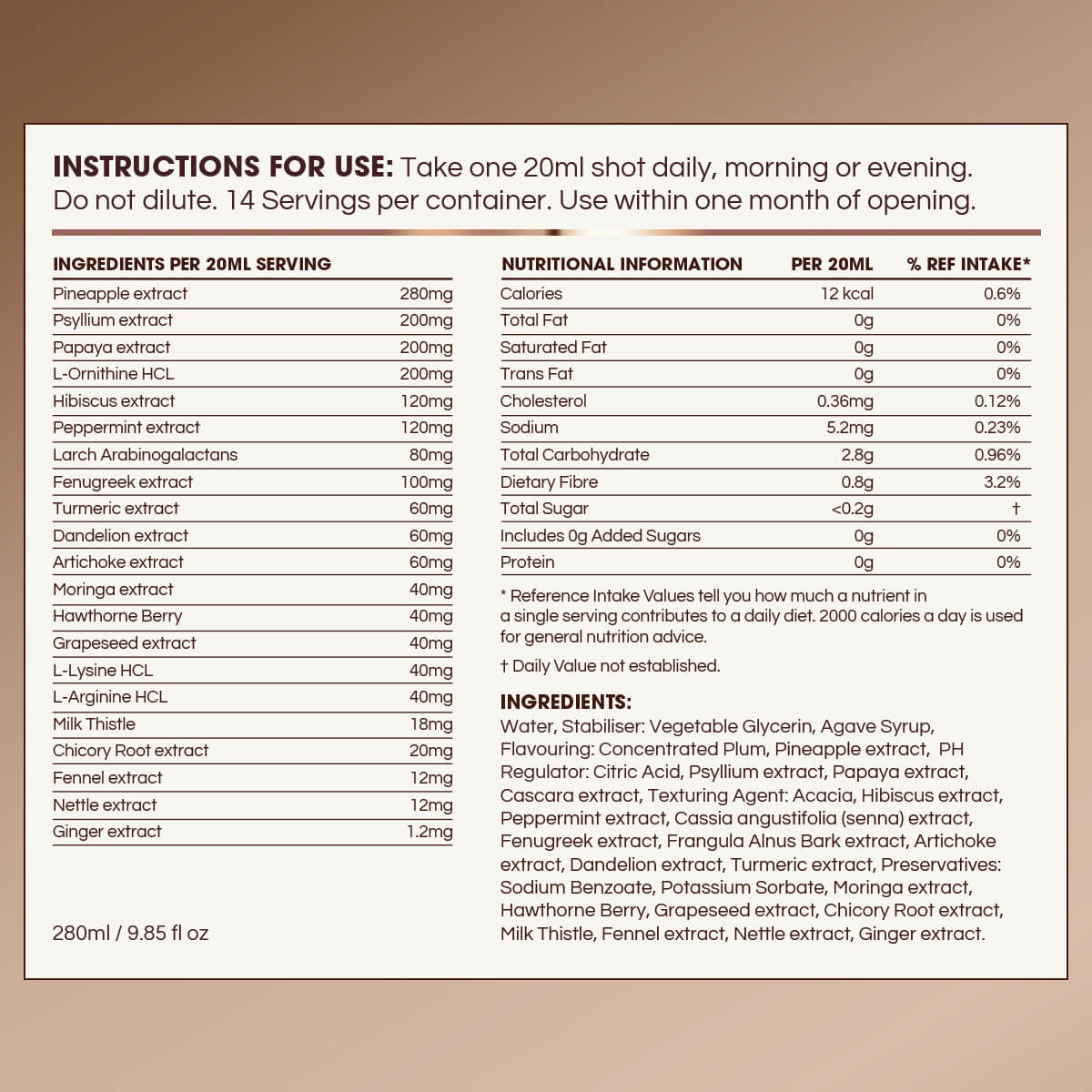 RE-SET - Supplement Facts